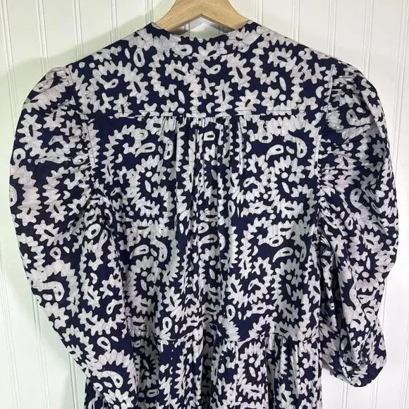 Matta Vayu Dress Batik Nandini Print Blue Maxi Dress M Maxi Puffy Sleeves - Picture 8 of 8